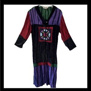 Globe Trotter Patchwork Velvet Duster Cardigan Medium Boho Art-to-Wear Gypsy VTG